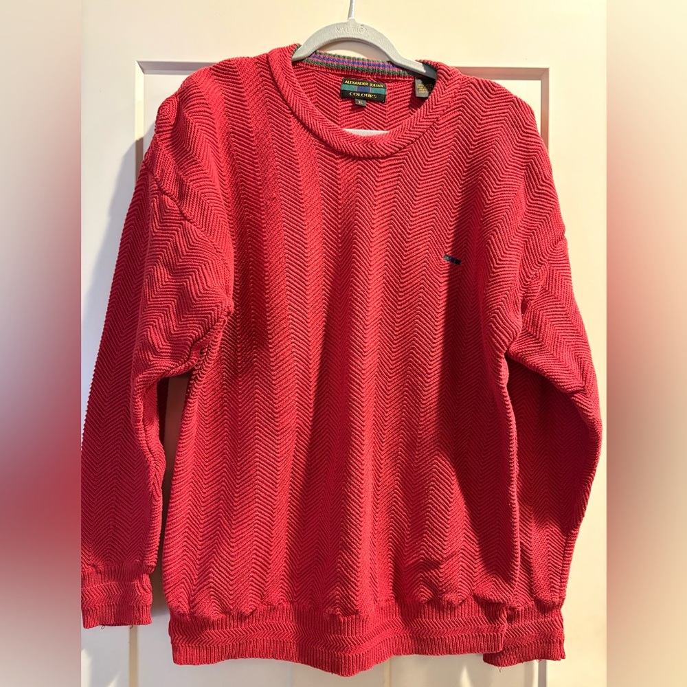 Alexander Julian Colours Vibrant Red Knit Sweater - Retro 90’s Vibe, 100% Cotton